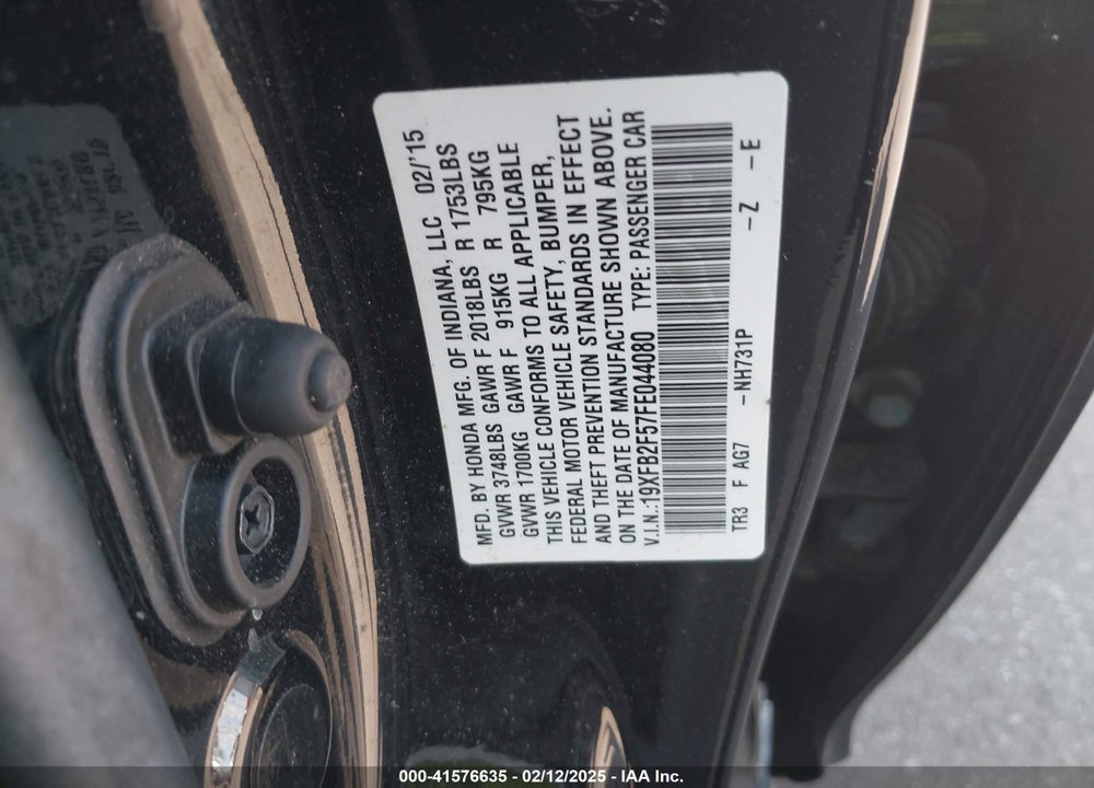 2015 HONDA CIVIC VIN: 19XFB2F57FE044080