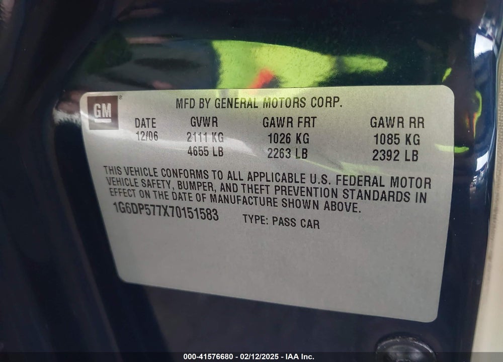 2007 CADILLAC CTS VIN: 1G6DP577X70151583