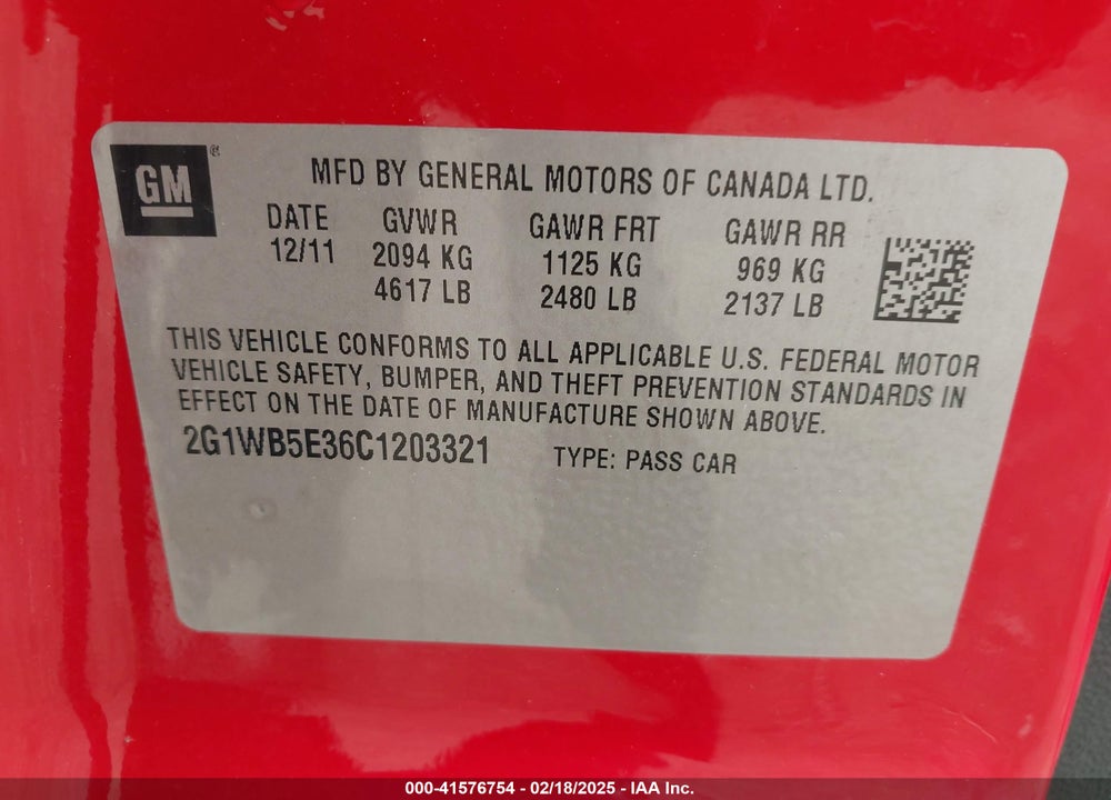 2012 CHEVROLET IMPALA LT VIN: 2G1WB5E36C1203321