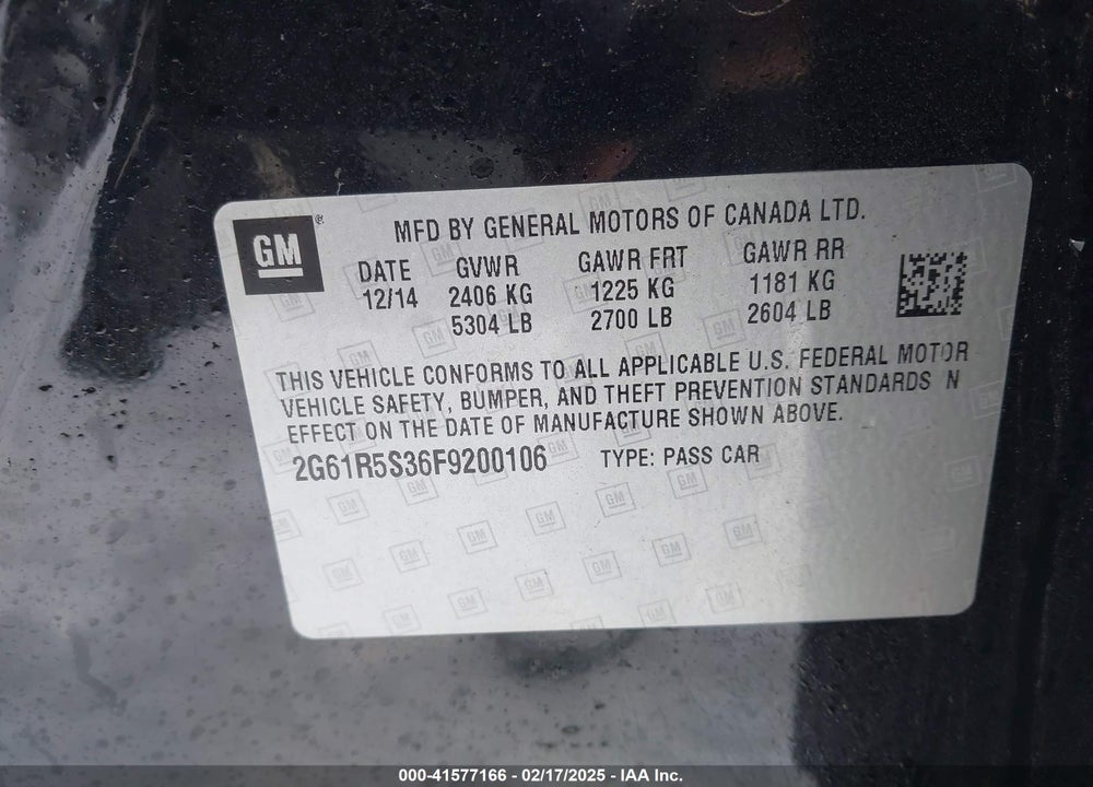 2015 CADILLAC XTS VIN: 2G61R5S36F9200106