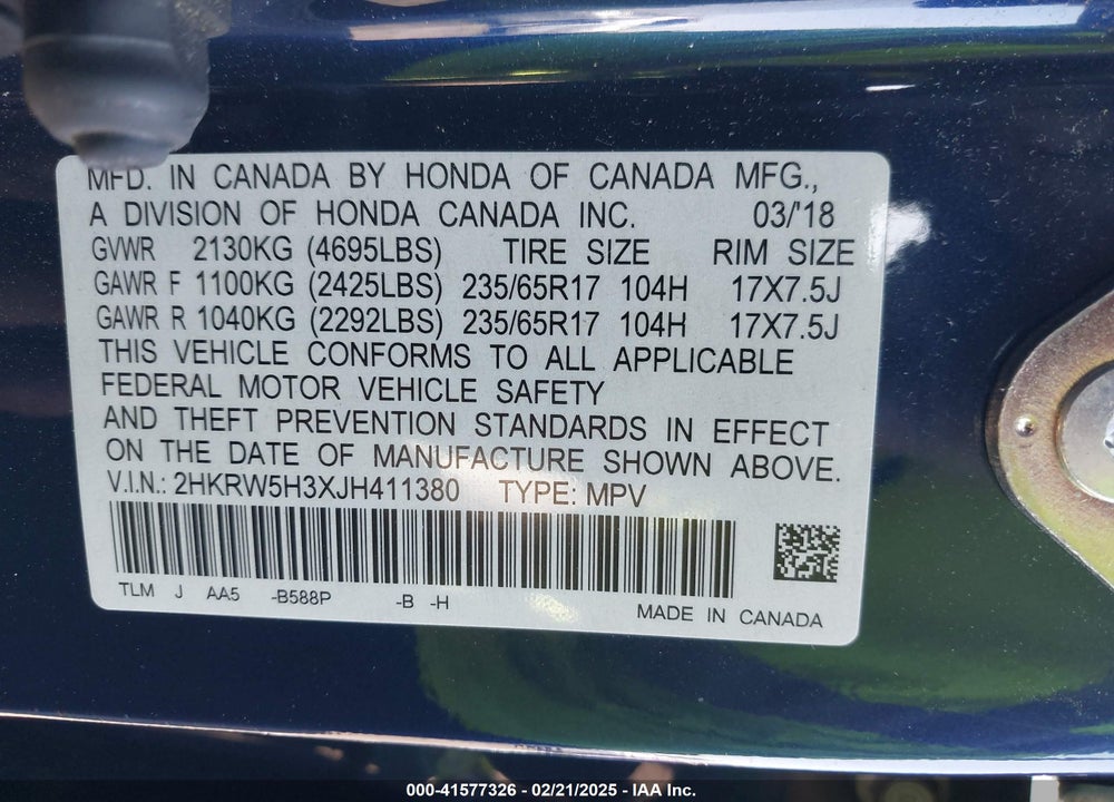 2018 HONDA CR-V LX VIN: 2HKRW5H3XJH411380