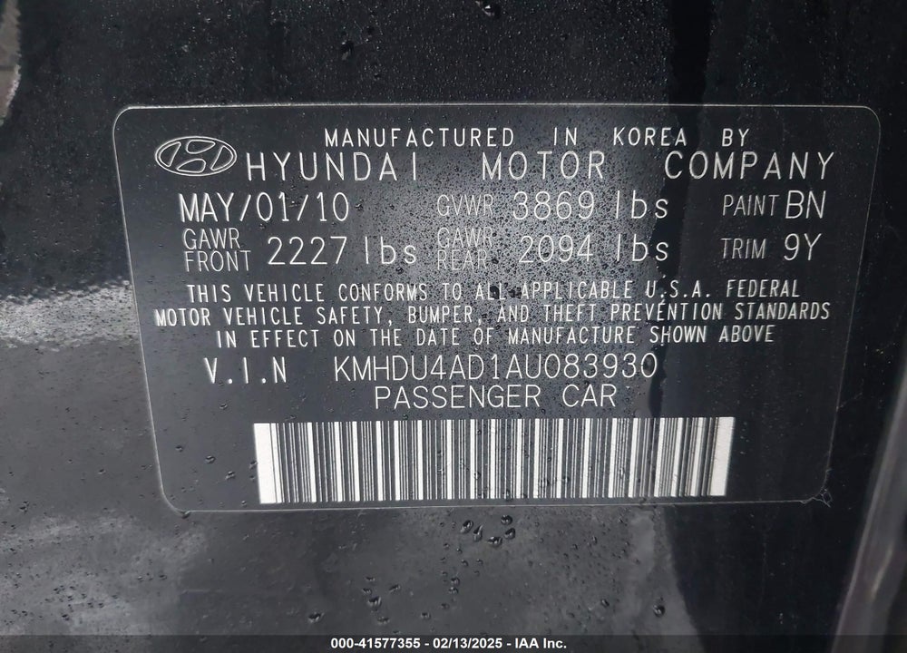 2010 HYUNDAI ELANTRA GLS VIN: KMHDU4AD1AU083930