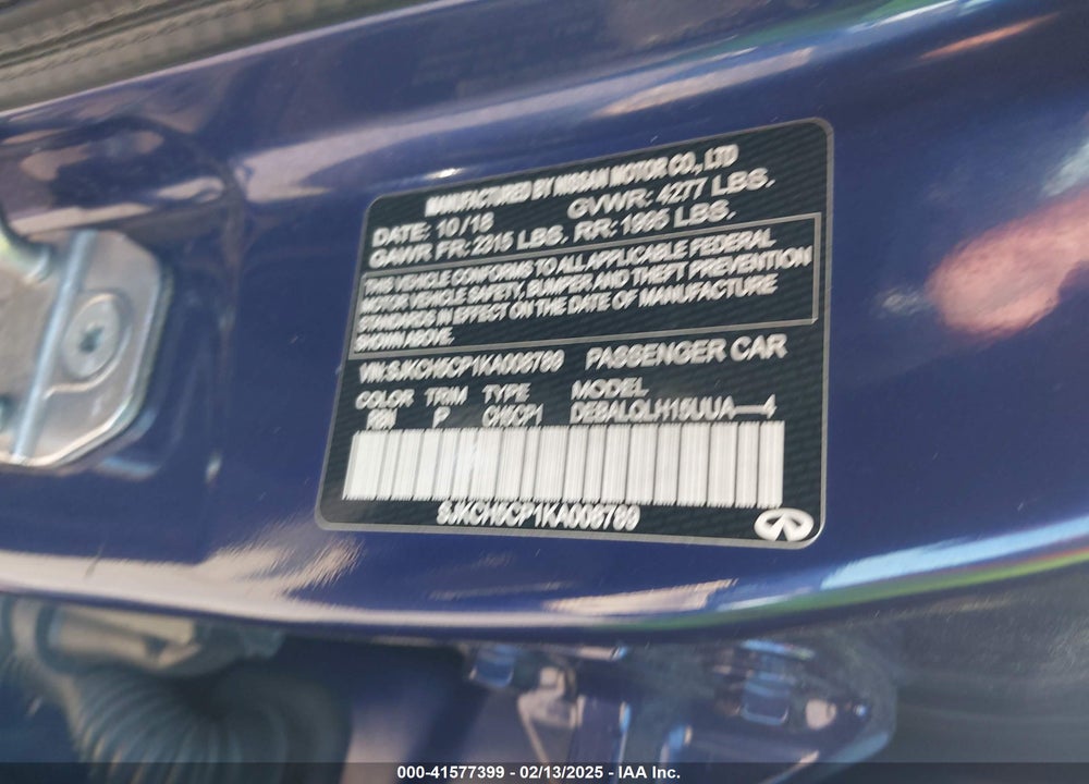 2019 INFINITI QX30 LUXE VIN: SJKCH5CP1KA008789