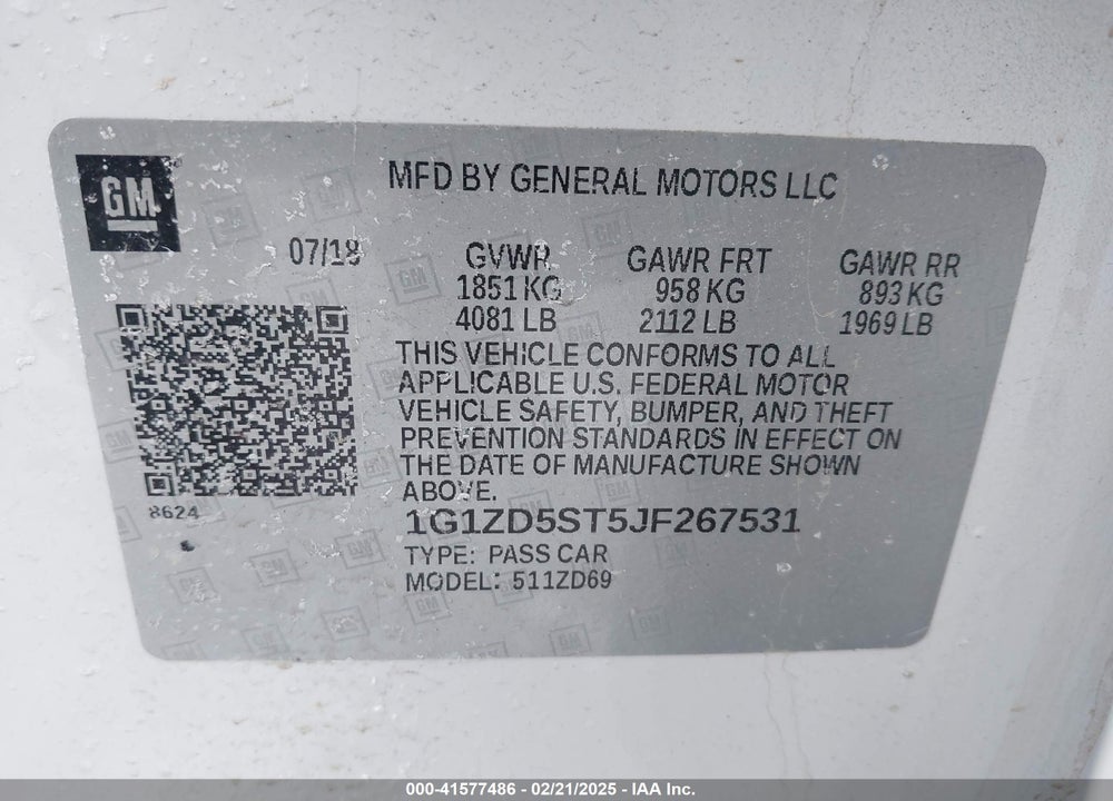 2018 CHEVROLET MALIBU VIN: 1G1ZD5ST5JF267531