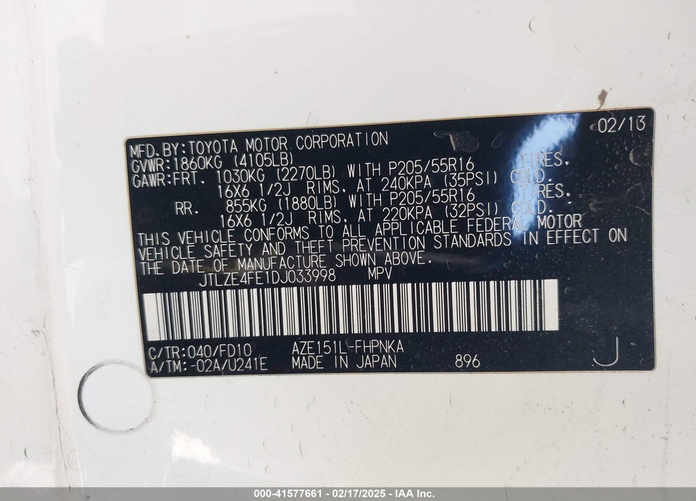2013 SCION XB VIN: JTLZE4FE1DJ033998