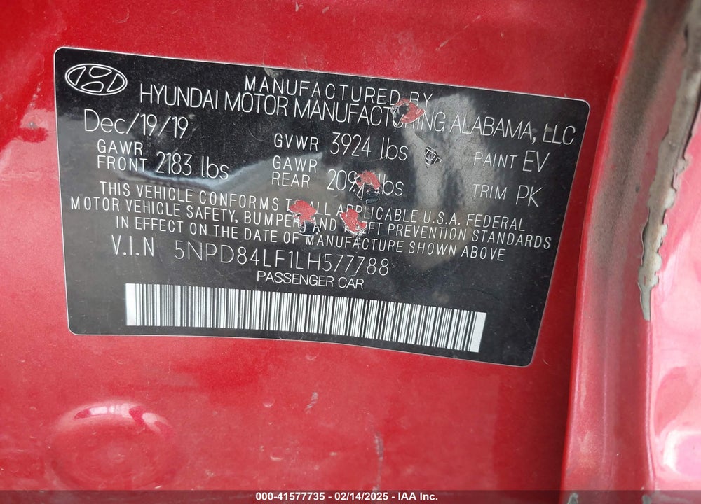 2020 HYUNDAI ELANTRA VIN: 5NPD84LF1LH577788