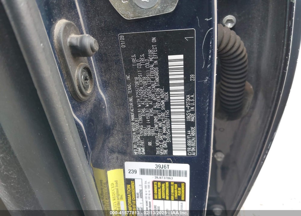 2009 TOYOTA TUNDRA VIN: 5TFEV54109X071145