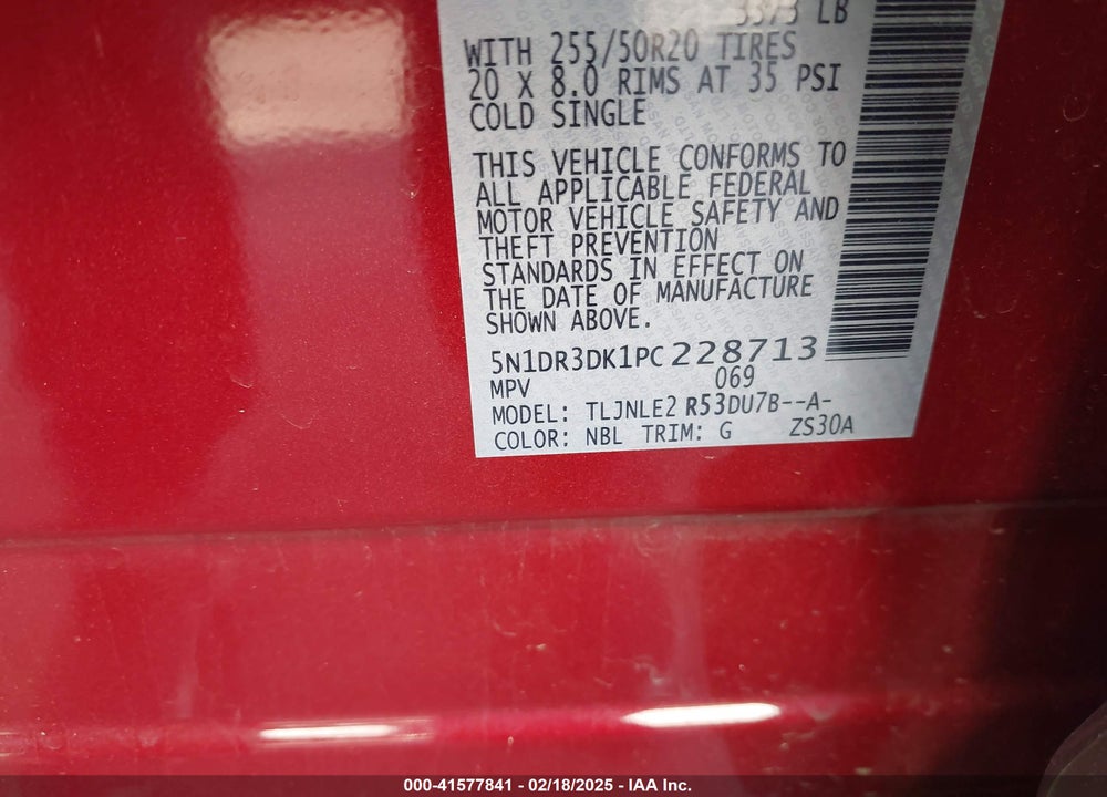2023 NISSAN PATHFINDER PLATINUM 4WD VIN: 5N1DR3DK1PC228713