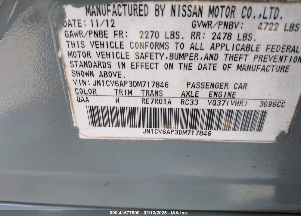 2013 INFINITI G37 VIN: JN1CV6AP3DM717846