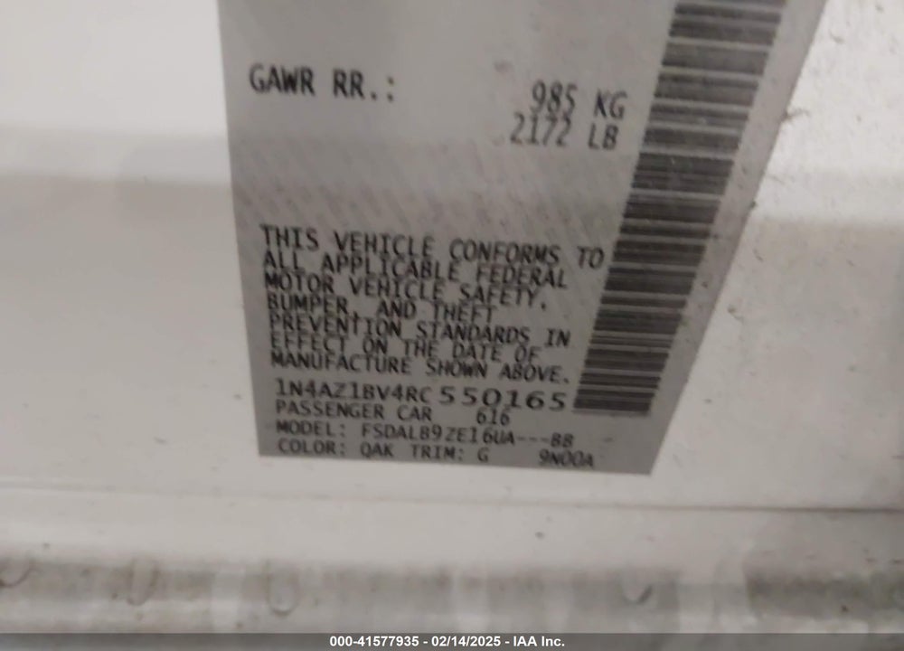 2024 NISSAN LEAF VIN: 1N4AZ1BV4RC550165