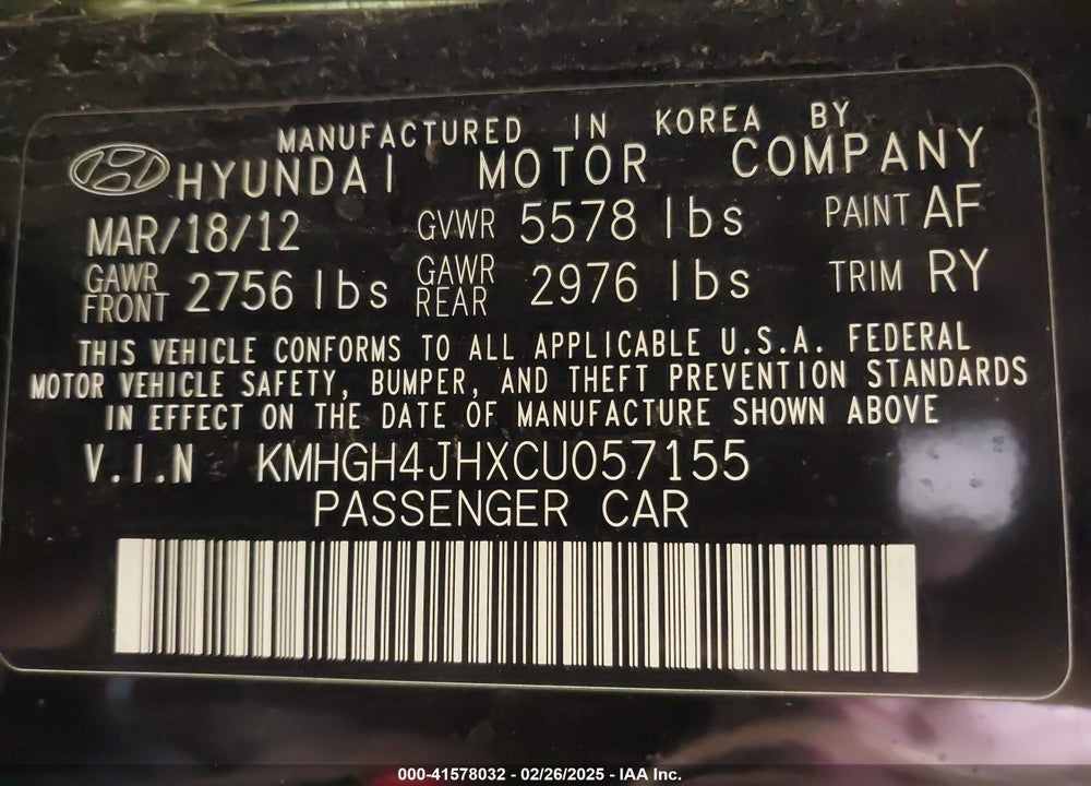 2012 HYUNDAI EQUUS SIGNATURE VIN: KMHGH4JHXCU057155