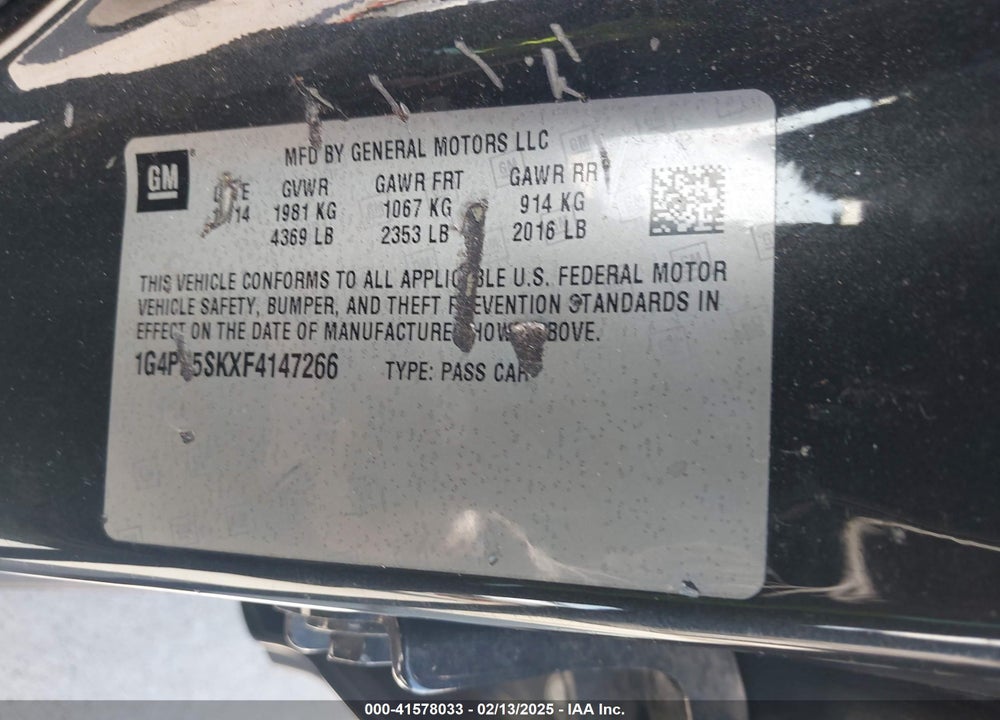2015 BUICK VERANO VIN: 1G4PP5SKXF4147266