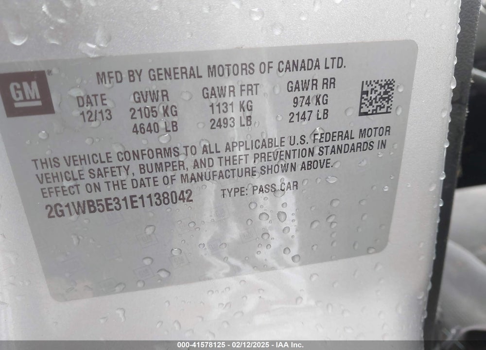 2014 CHEVROLET IMPALA LIMITED VIN: 2G1WB5E31E1138042