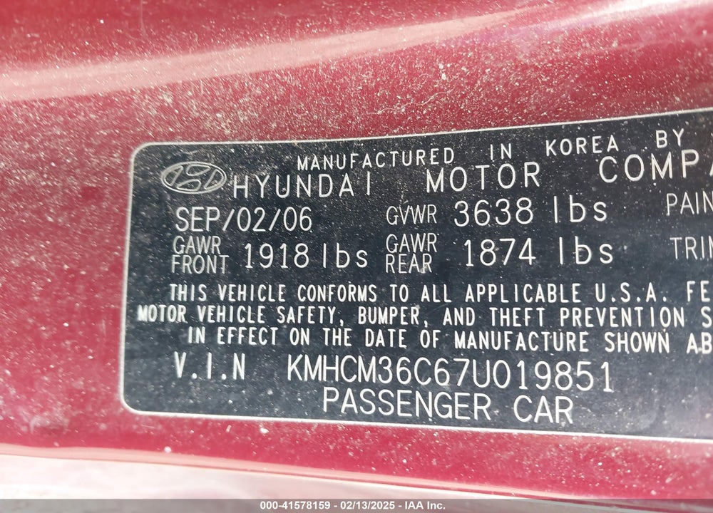 2007 HYUNDAI ACCENT GS VIN: KMHCM36C67U019851