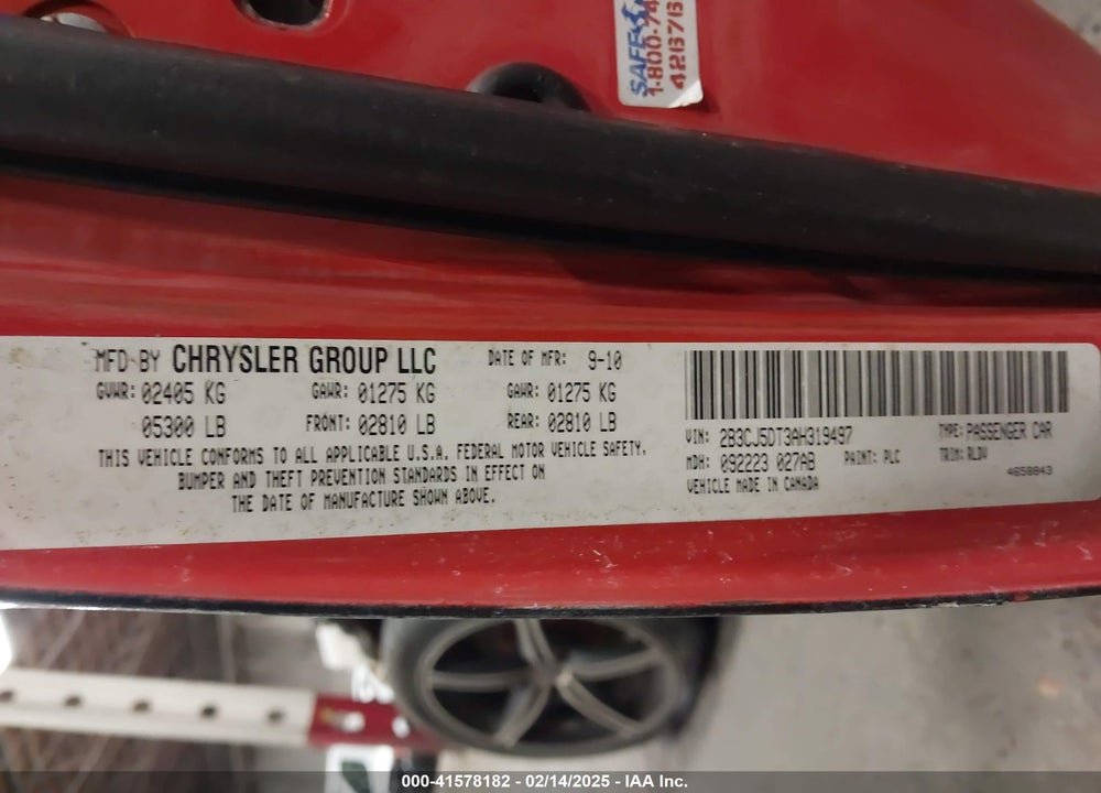 2010 DODGE CHALLENGER R/T VIN: 2B3CJ5DT3AH319497
