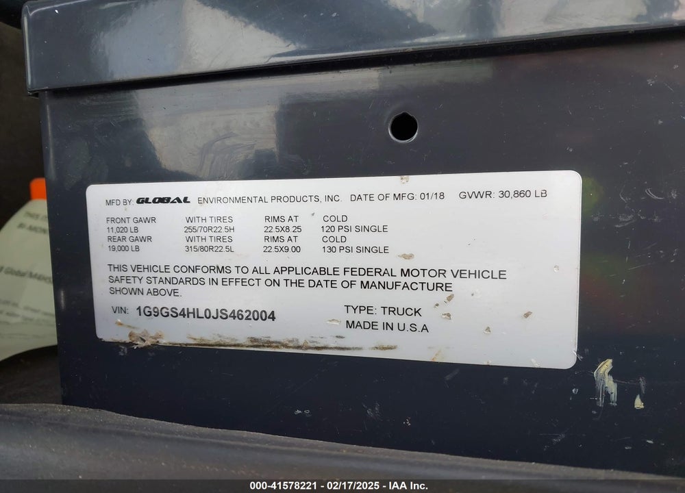 2018 GLOBAL ENVIRONMENTAL M4 HSD VIN: 1G9GS4HL0JS462004