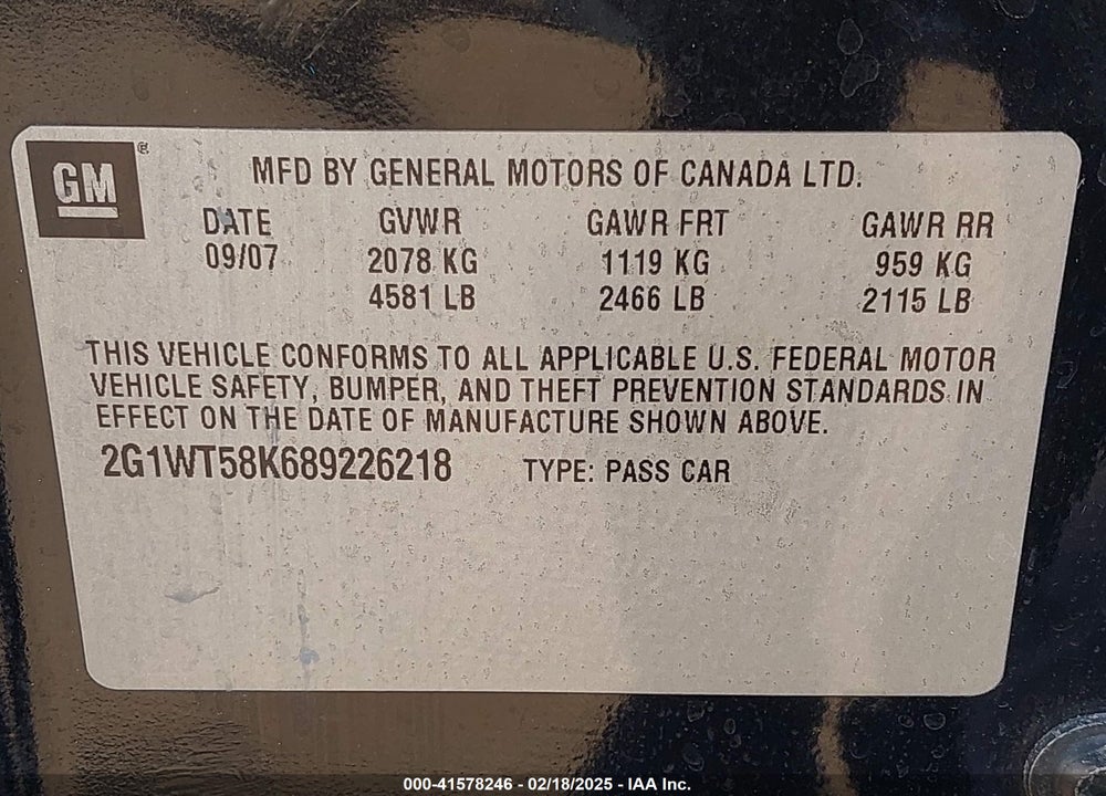 2008 CHEVROLET IMPALA LT VIN: 2G1WT58K689226218