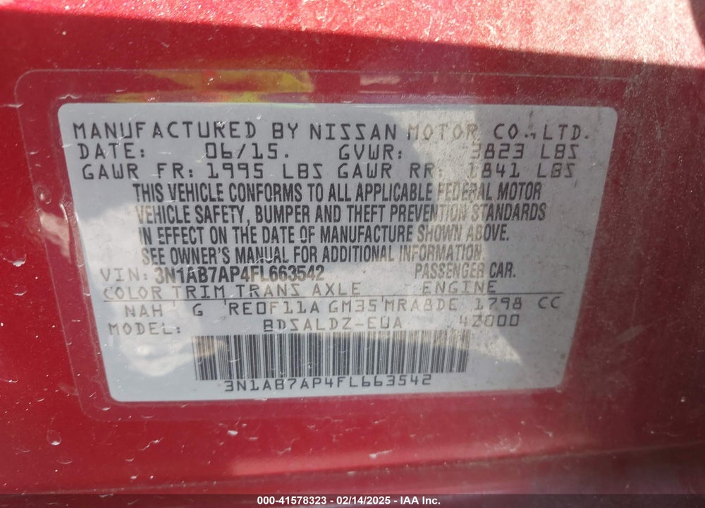 2015 NISSAN SENTRA VIN: 3N1AB7AP4FL663542