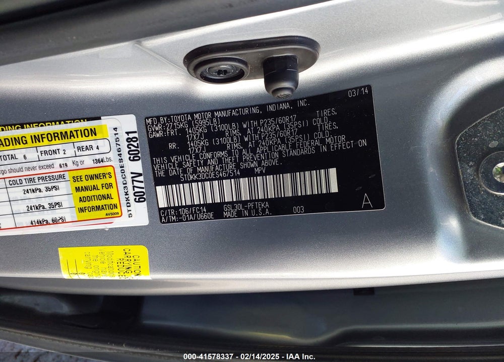 2014 TOYOTA SIENNA LE V6 7 PASSENGER MOBILITY VIN: 5TDKK3DC0ES467514