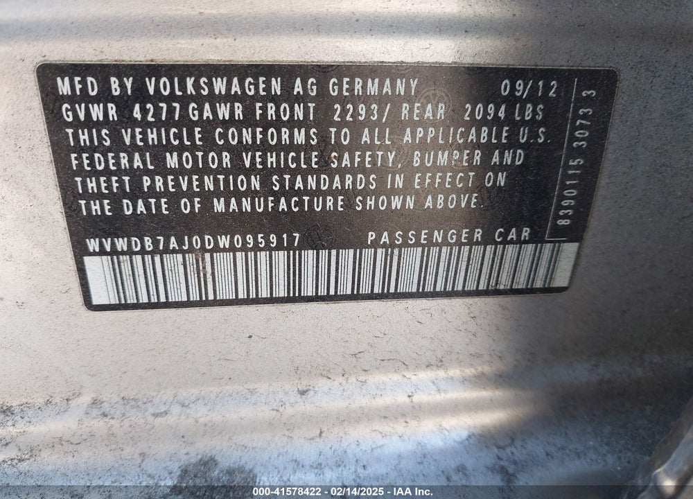 2013 VOLKSWAGEN GOLF VIN: WVWDB7AJ0DW095917
