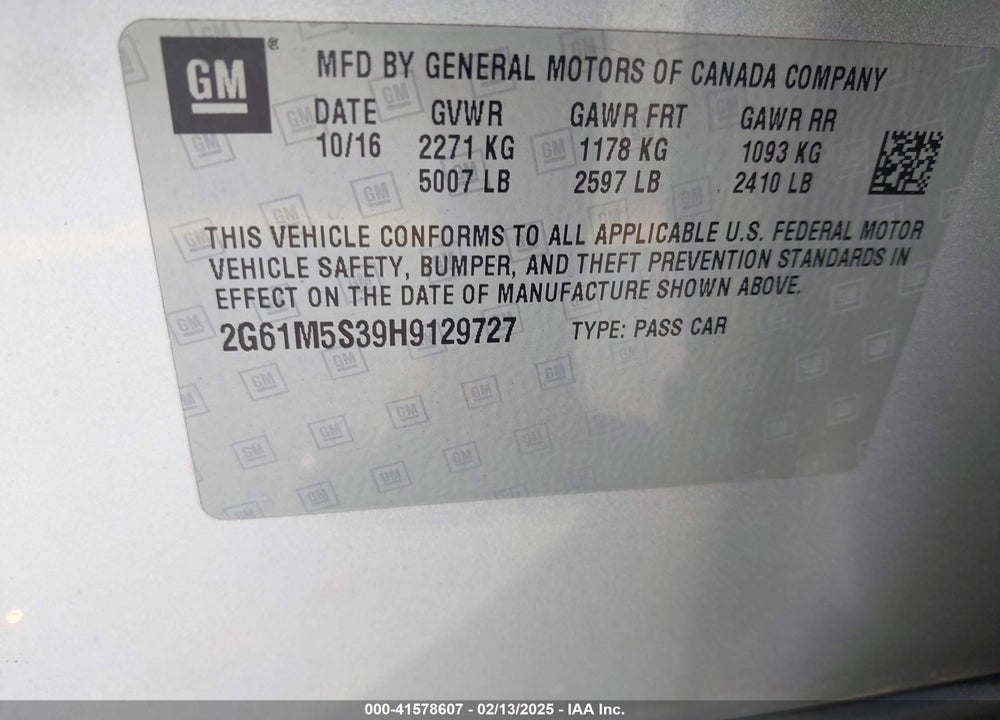 2017 CADILLAC XTS VIN: 2G61M5S39H9129727