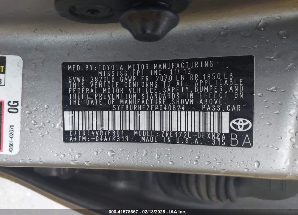 2014 TOYOTA COROLLA VIN: 5YFBURHE7EP040624