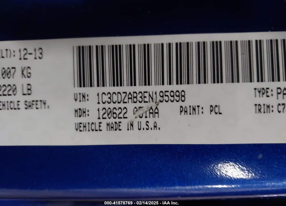 2014 DODGE AVENGER VIN: 1C3CDZAB3EN195998