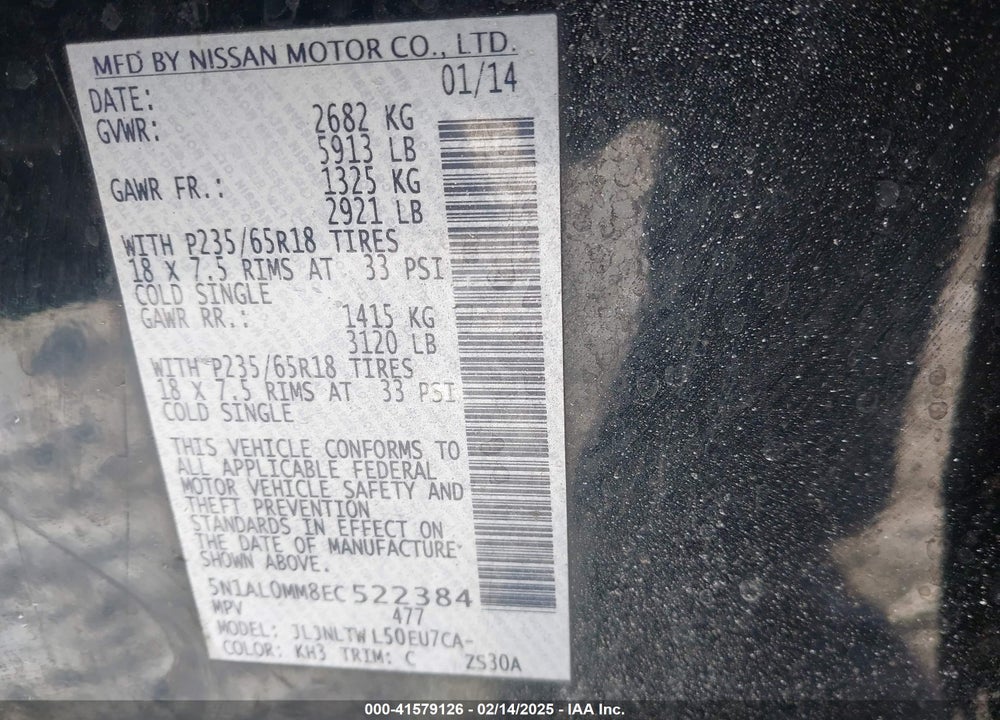 2014 INFINITI QX60 VIN: 5N1AL0MM8EC522384