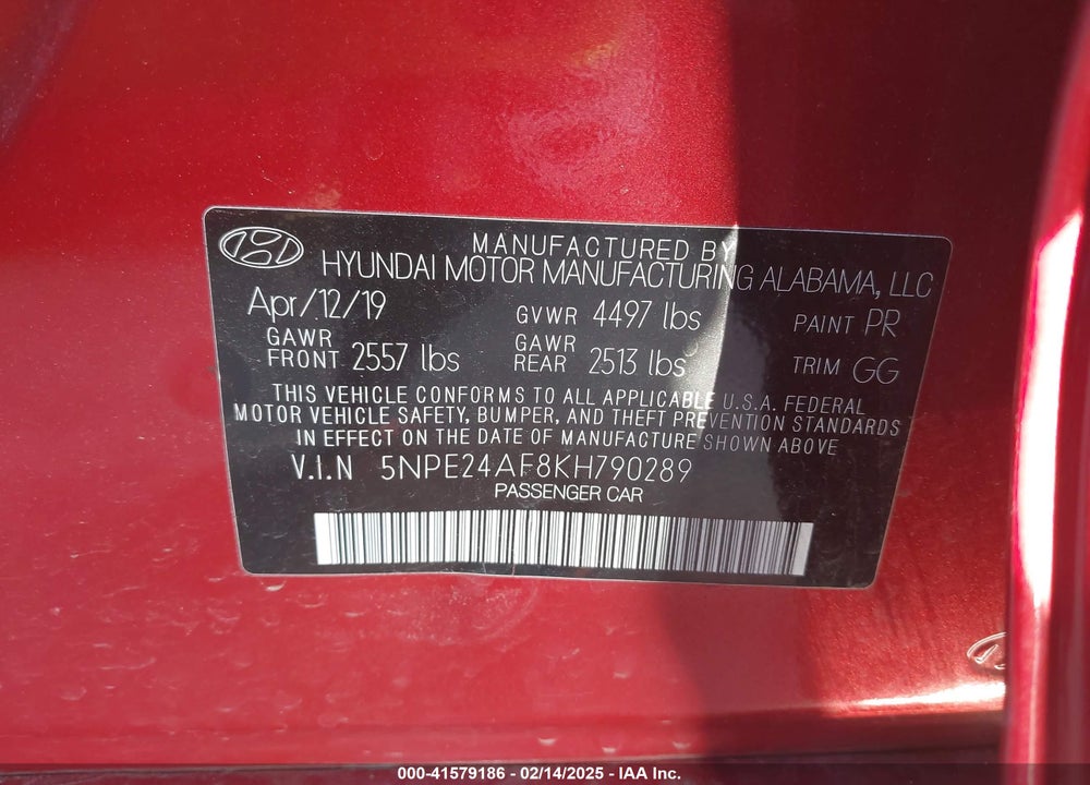 2019 HYUNDAI SONATA VIN: 5NPE24AF8KH790289