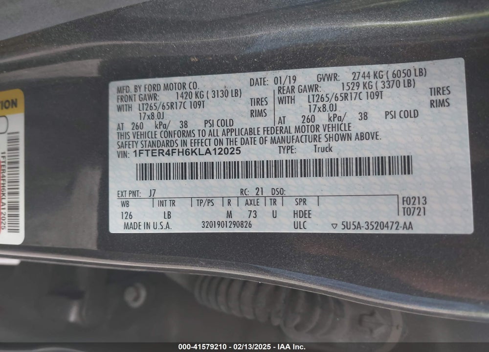 2019 FORD RANGER XLT VIN: 1FTER4FH6KLA12025