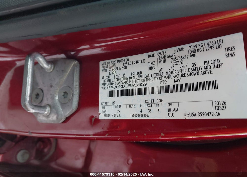 2014 FORD ESCAPE SE VIN: 1FMCU9GX3EUA81029