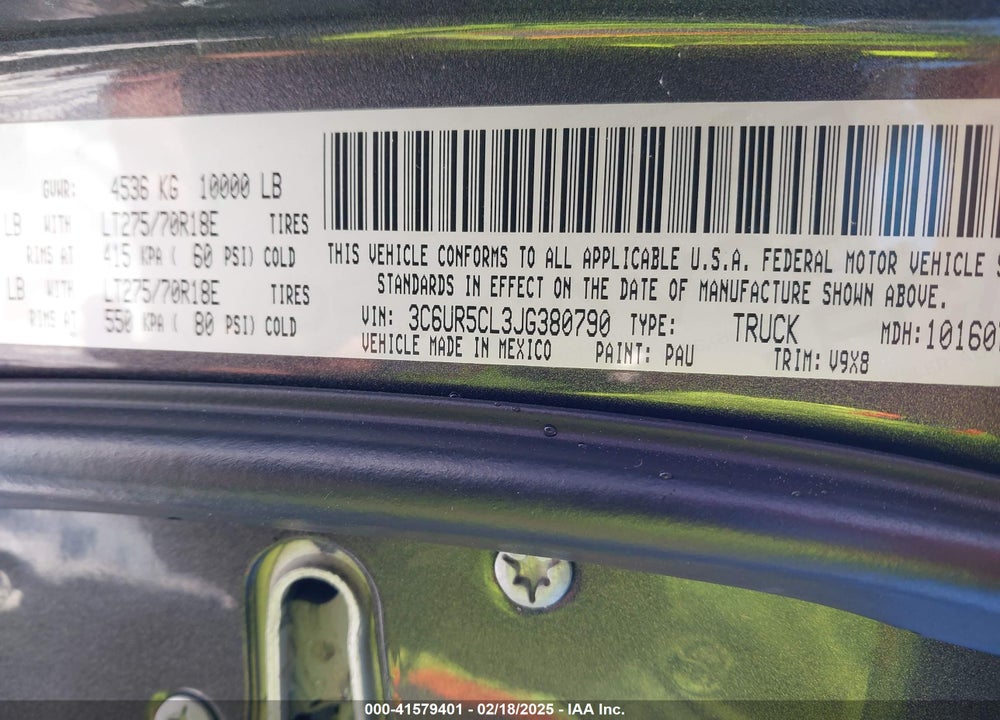 2018 RAM 2500 VIN: 3C6UR5CL3JG380790