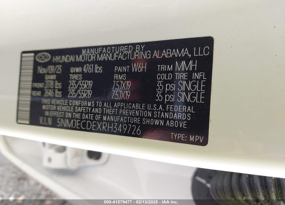 2024 HYUNDAI TUCSON LIMITED VIN: 5NMJECDEXRH349726