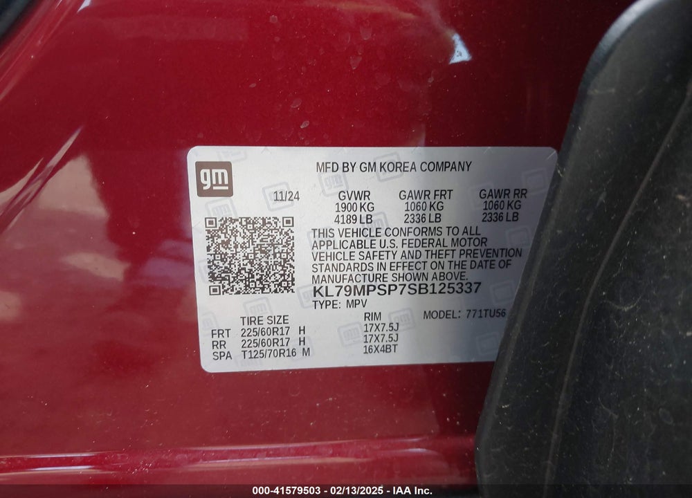 2025 CHEVROLET TRAILBLAZER FWD LT VIN: KL79MPSP7SB125337