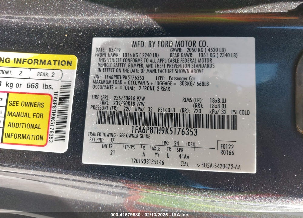 2019 FORD MUSTANG VIN: 1FA6P8TH9K5176353