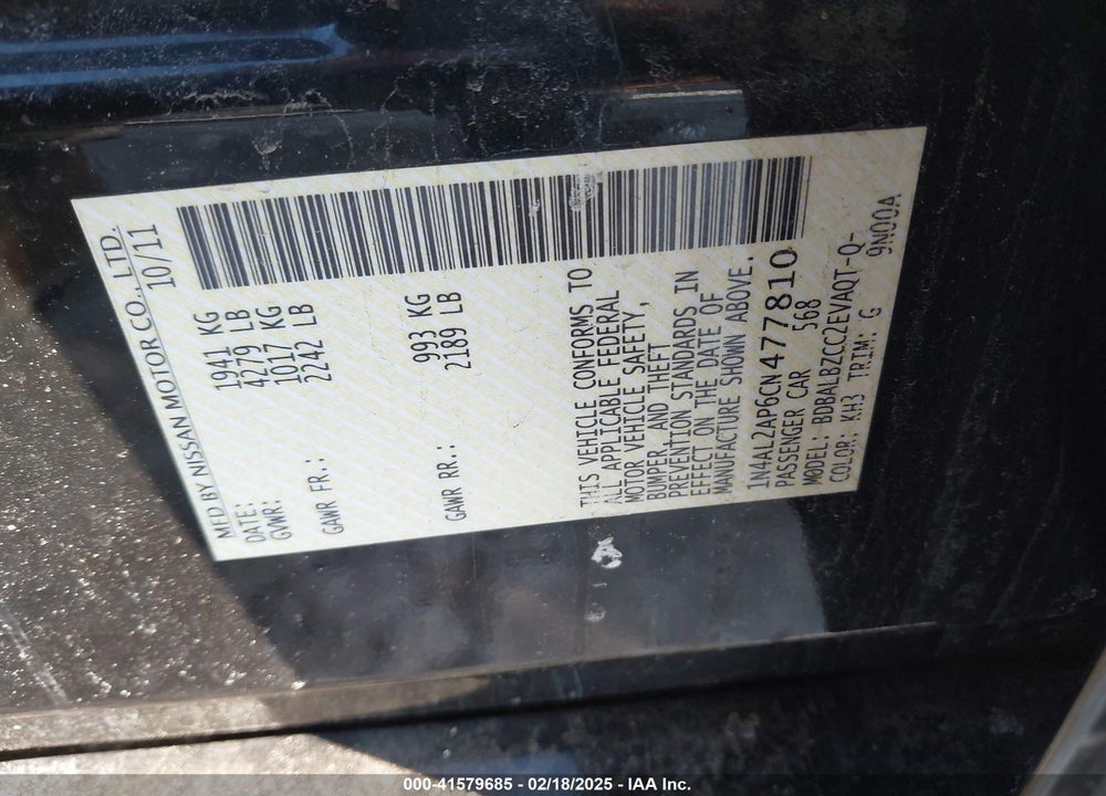 2012 NISSAN ALTIMA VIN: 1N4AL2AP6CN477810