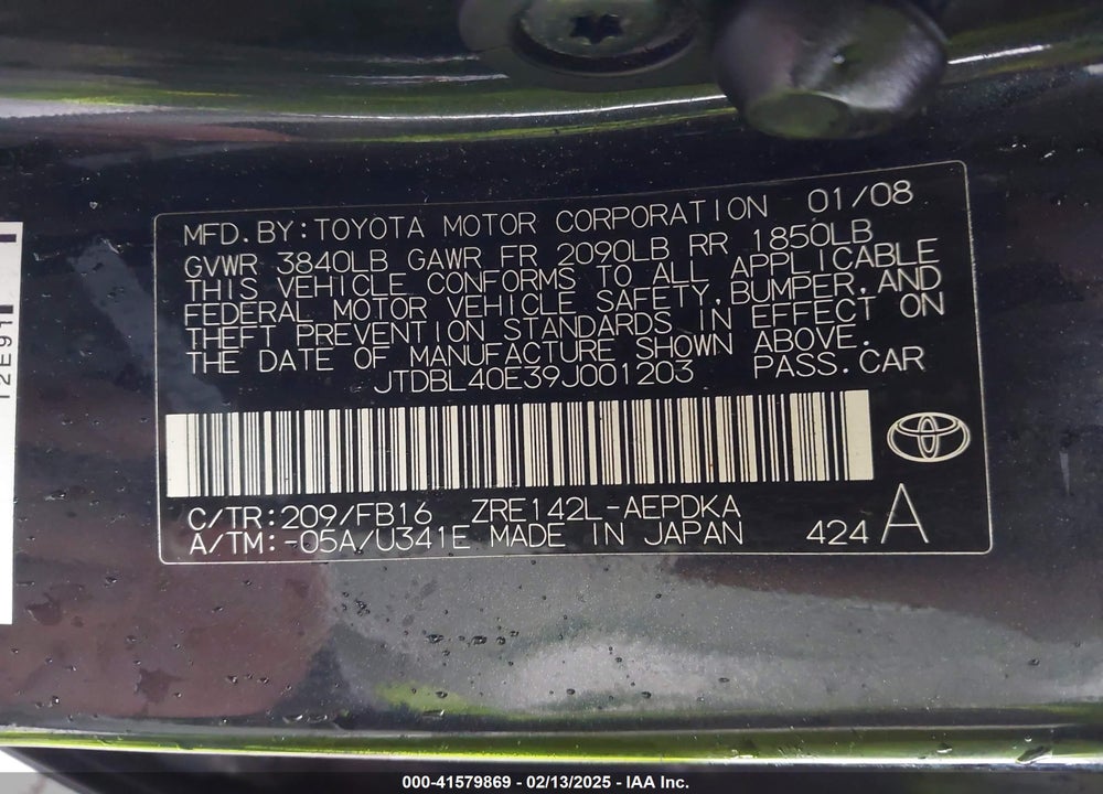 2009 TOYOTA COROLLA VIN: JTDBL40E39J001203