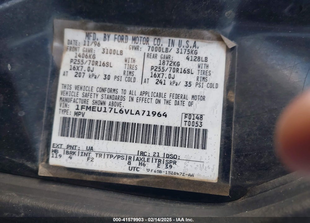 1997 FORD EXPEDITION VIN: 1FMEU17L6VLA71964