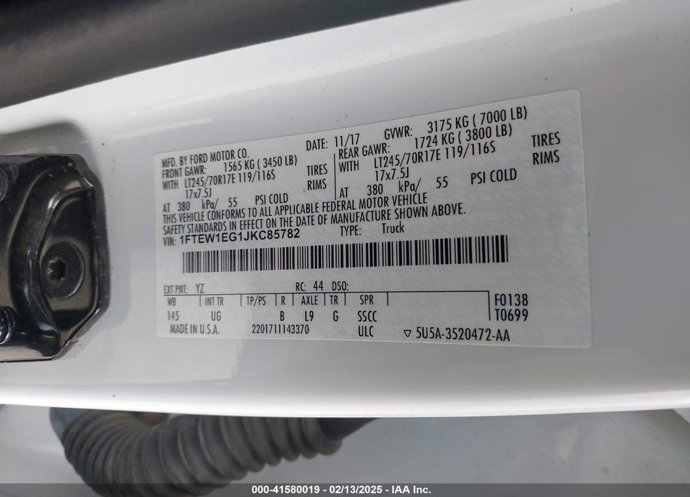 2018 FORD F-150 VIN: 1FTEW1EG1JKC85782