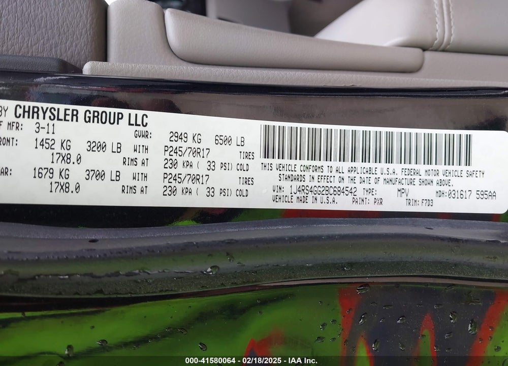 2011 JEEP GRAND CHEROKEE LAREDO VIN: 1J4RS4GG2BC684542