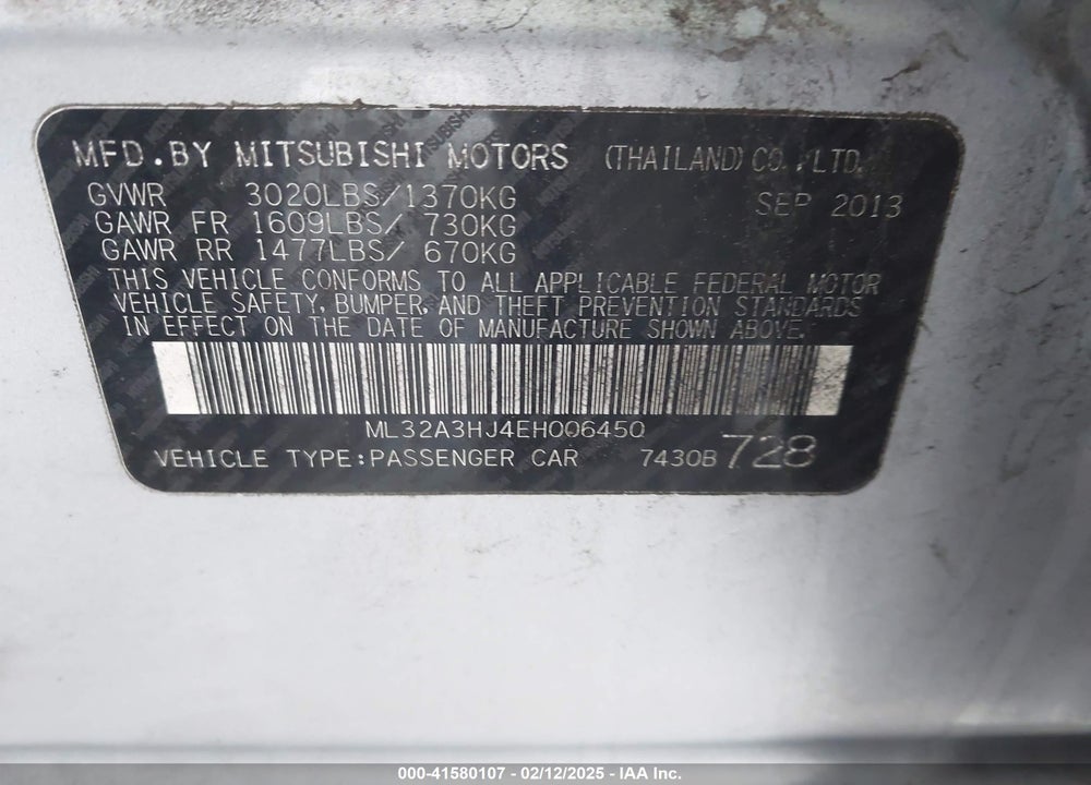 2014 MITSUBISHI MIRAGE VIN: ML32A3HJ4EH006450