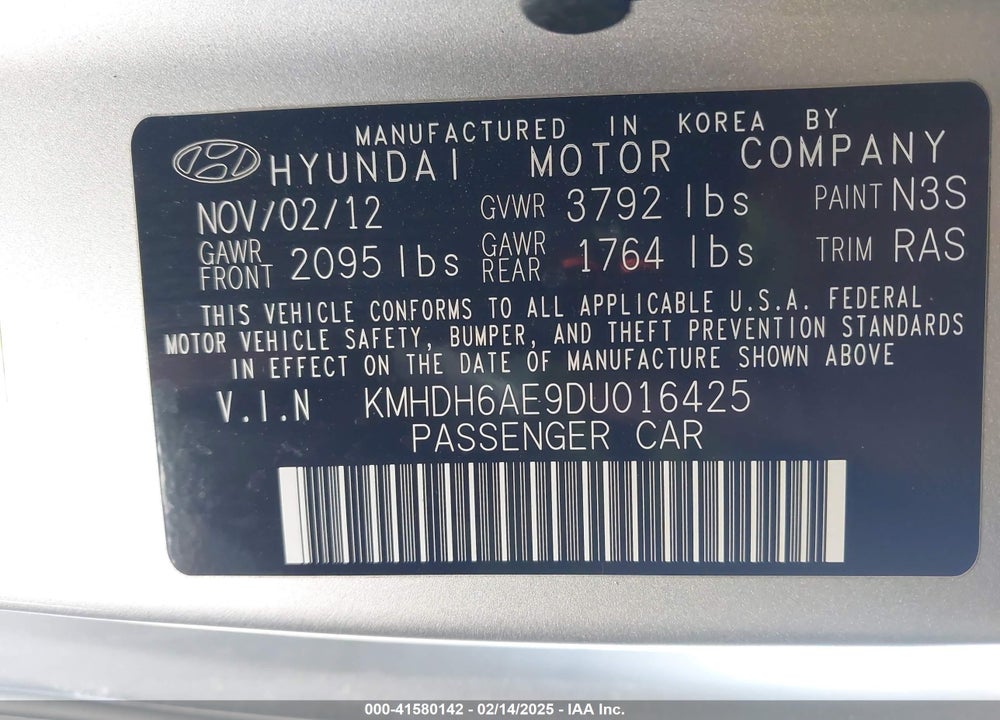 2013 HYUNDAI ELANTRA VIN: KMHDH6AE9DU016425