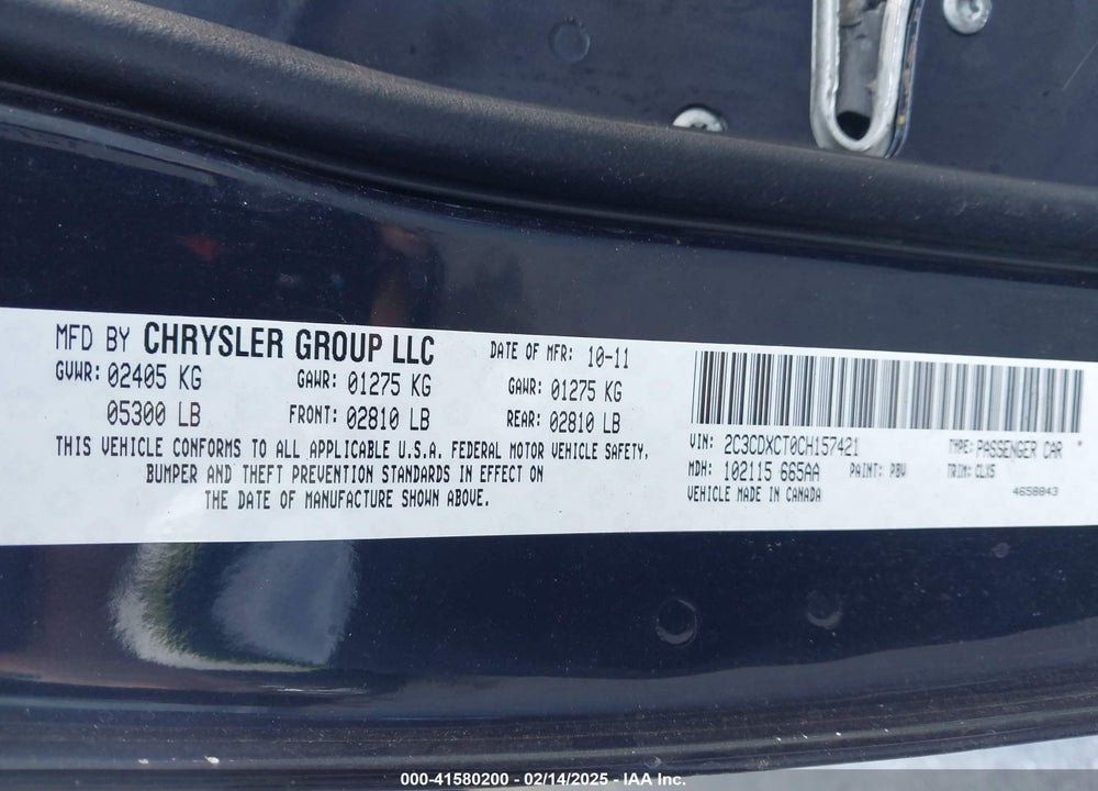 2012 DODGE CHARGER VIN: 2C3CDXCT0CH157421
