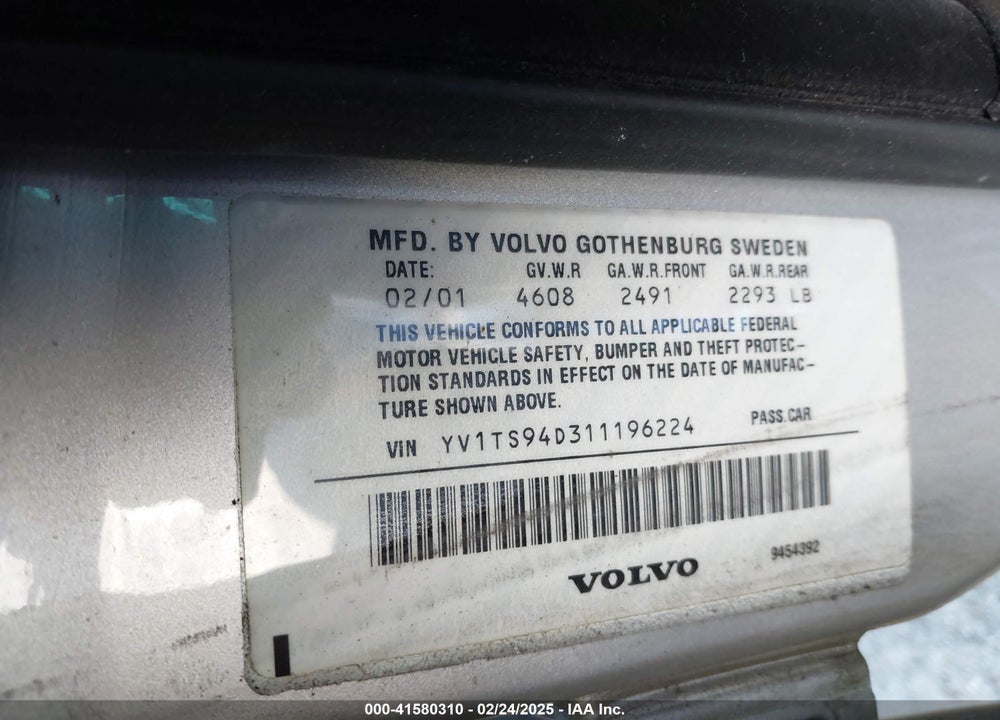 2001 VOLVO S80 2.9 VIN: YV1TS94D311196224