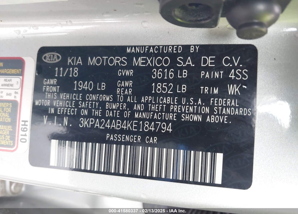 2019 KIA RIO VIN: 3KPA24AB4KE184794