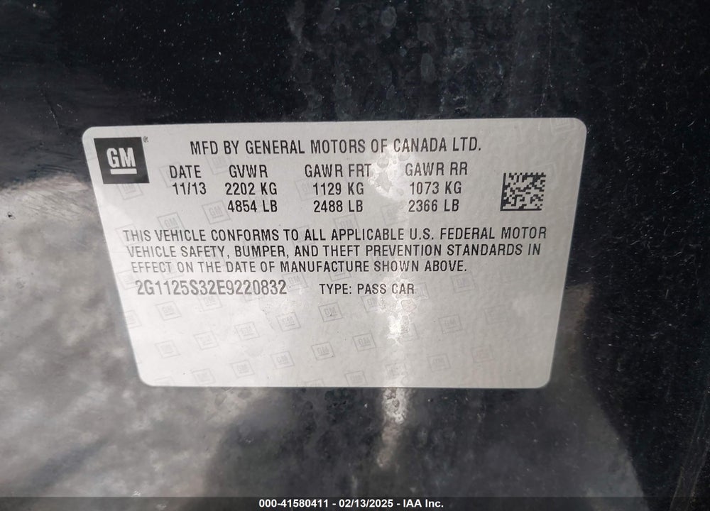 2014 CHEVROLET IMPALA VIN: 2G1125S32E9220832
