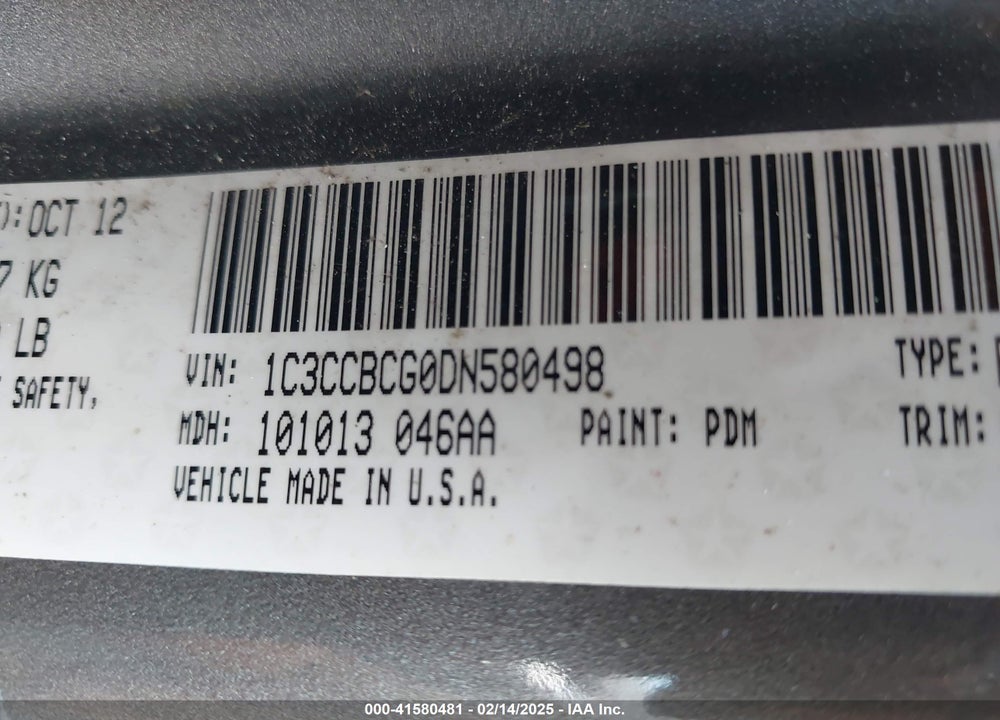 2013 CHRYSLER 200 VIN: 1C3CCBCG0DN580498