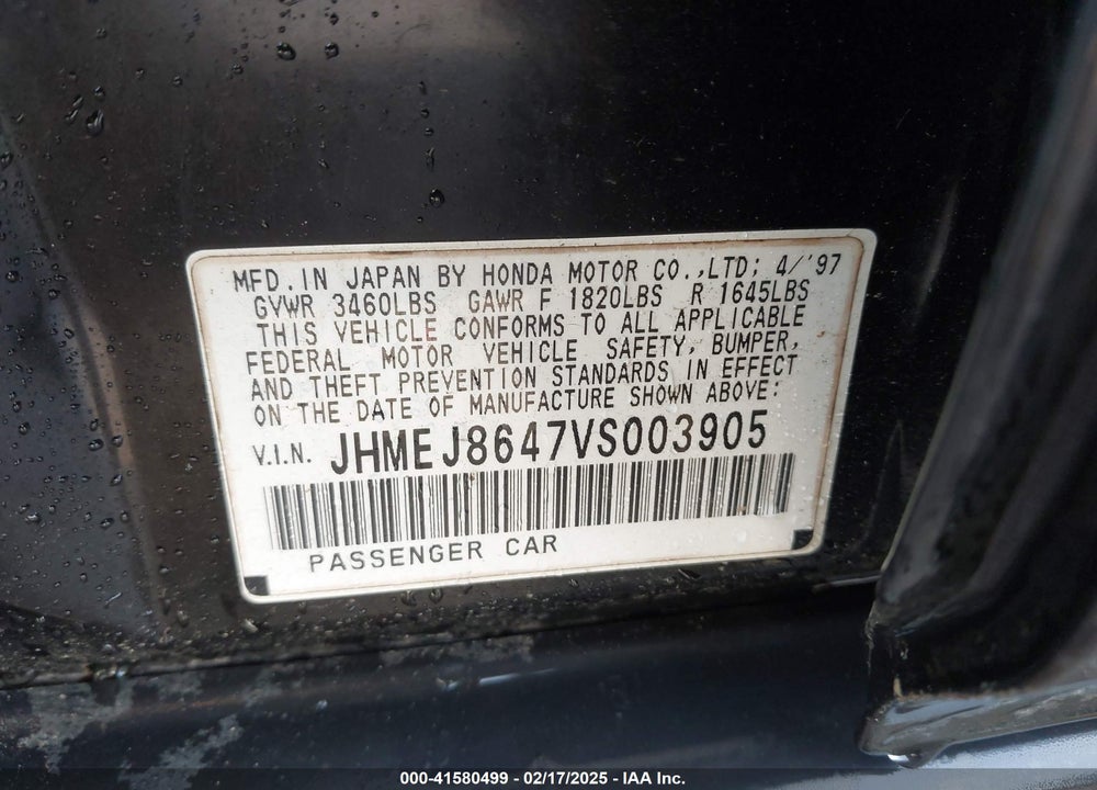 1997 HONDA CIVIC EX VIN: JHMEJ8647VS003905