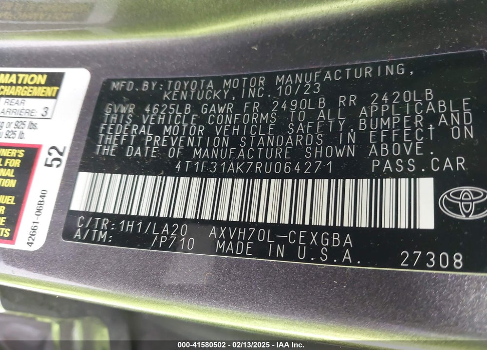 2024 TOYOTA CAMRY VIN: 4T1F31AK7RU064271
