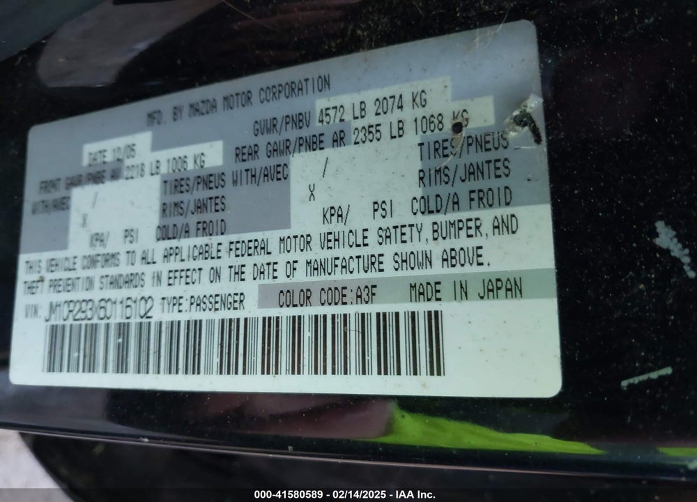 2006 MAZDA MAZDA5 VIN: JM1CR293X60116102
